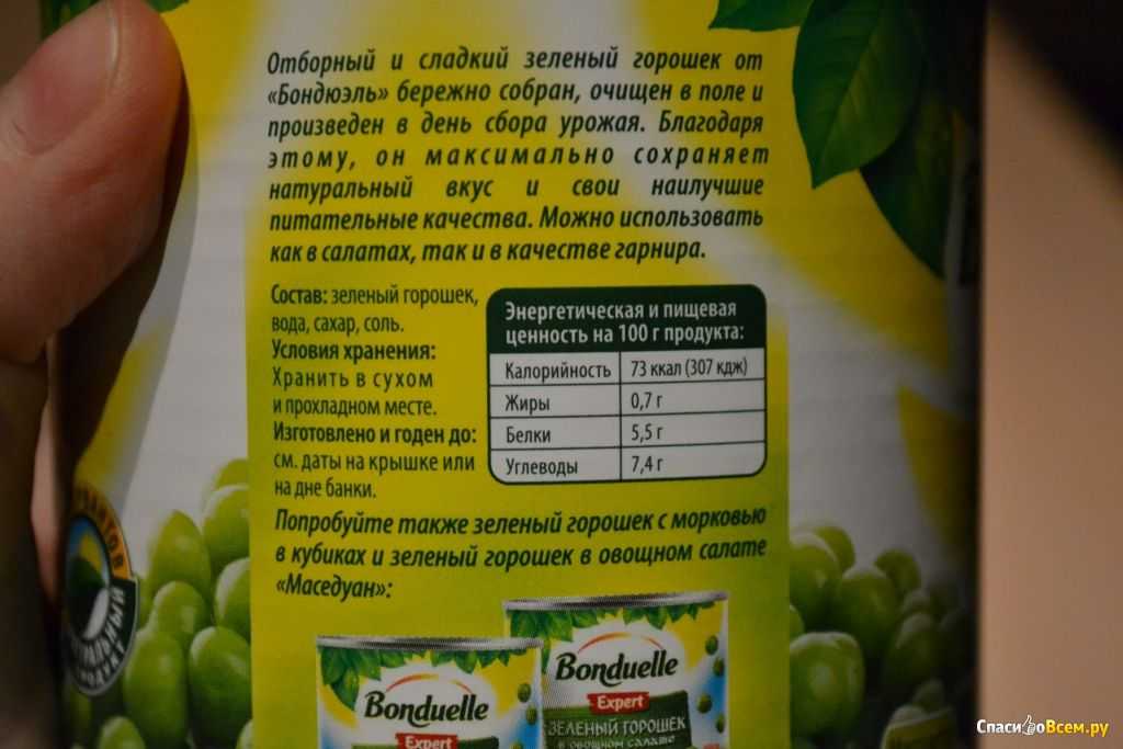 Зелёный горошек консервированный — химический состав, пищевая ценность